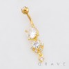 MULTI CZ HEART CLUSTER DANGLE BELLY BUTTON NAVEL RING 316L SURGICAL STEEL